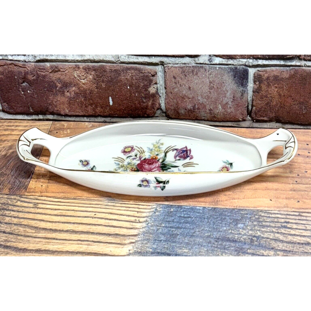 Vintage Thame Porcelain Moriage Oval Serving Vanity Trinket Tray‎ Floral Gilded